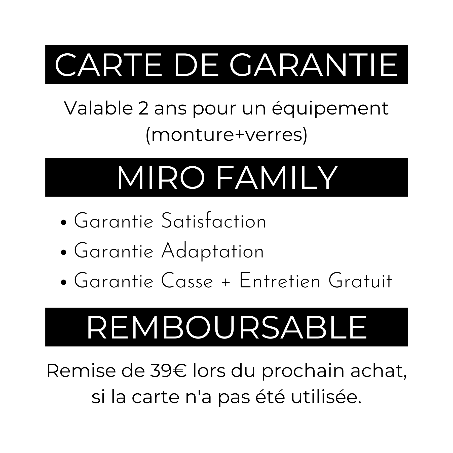 Carte de Garantie MIRO FAMILY